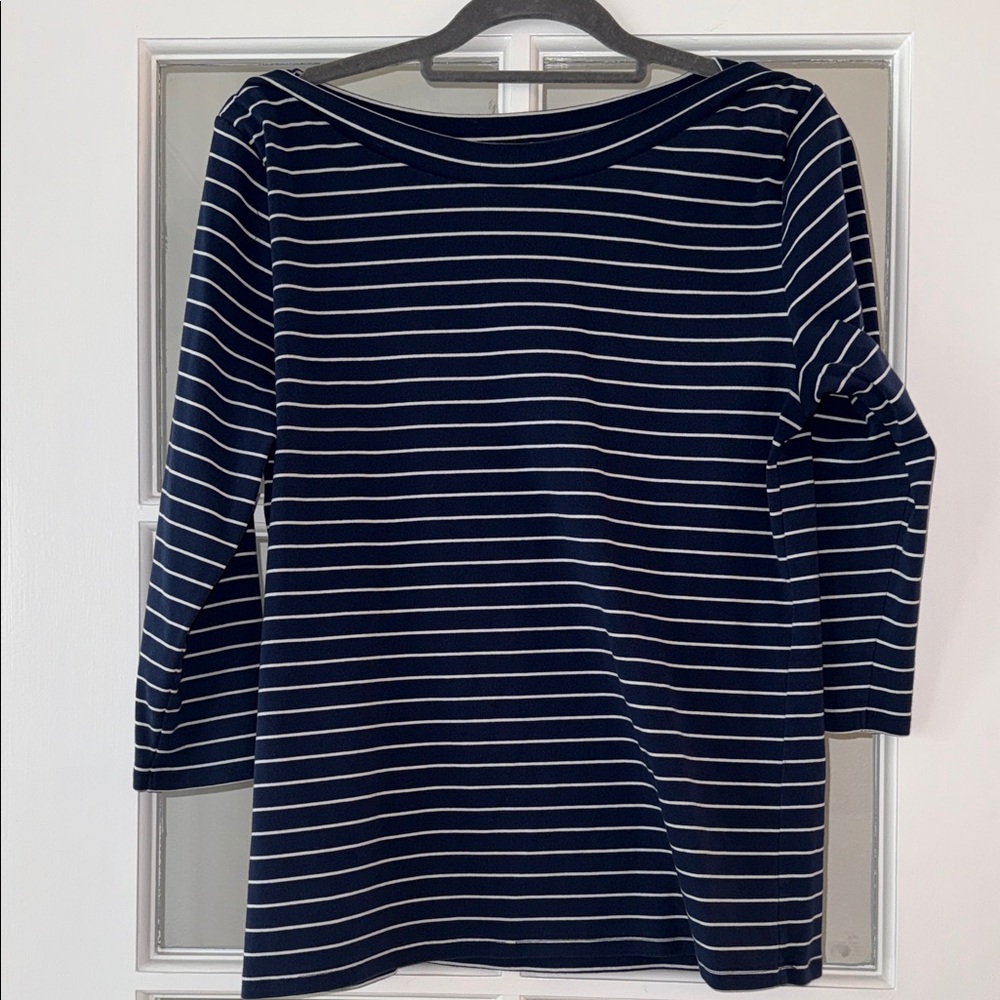 Ann Taylor Navy and White Striped Long Sleeve Top